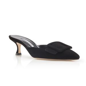 Manolo Blahnik Maysale Black Suede Kitten Heels Mule